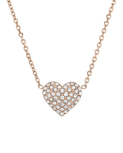 Michael Kors Stainless Steel and Pavé Crystal Heart Chain 